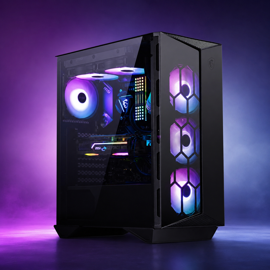 MSI MPG GUNGNIR 110R - 'G110R' Mid Tower Gaming Computer Case, Black, USB 3.2 Gen2 Type C, 4x 120 mm ARGB Fan, Mystic Light Sync, 1 to 6 ARGB Control Board, Tempered Glass Panel, ATX, mATX, Mini-ITX