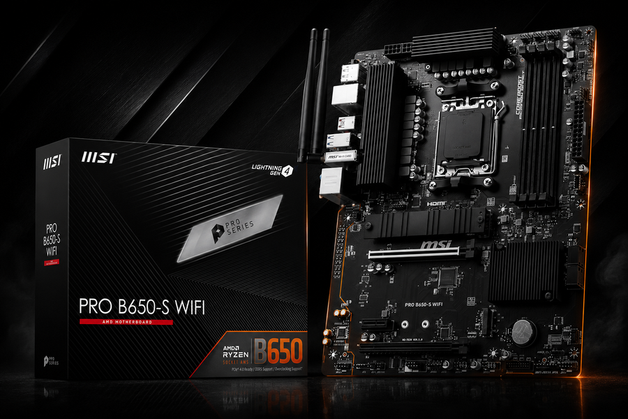 MSI PRO B650-S WiFi ProSeries Motherboard (AMD Ryzen 9000/8000/7000 Series Processors, AM5, DDR5, PCIe 4.0, M.2 Slots, SATA 6Gb/s, USB 3.2 Gen 2, HDMI/DP, Wi-Fi 6E, Bluetooth 5.3, 2.5Gbps LAN, ATX)