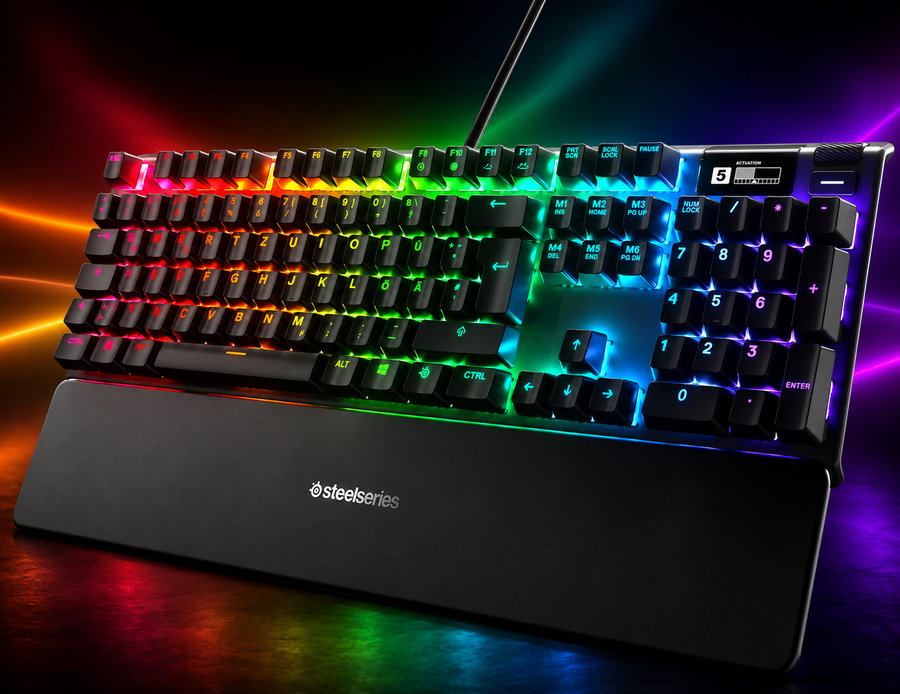 SteelSeries Apex Pro HyperMagnetic Gaming Keyboard — World's Fastest Keyboard — Adjustable Actuation — OLED Screen — RGB – USB Passthrough - German QWERTZ Layout - Standard