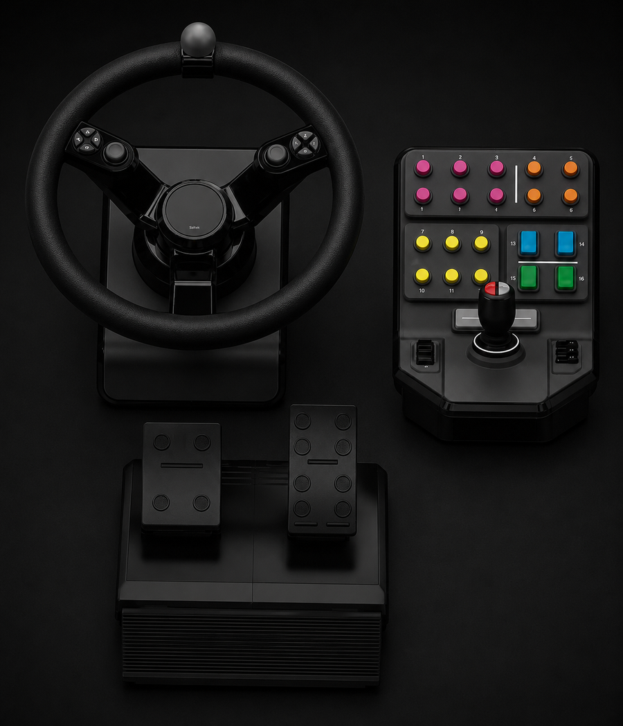 Logitech G Saitek Farm Sim Controller, Heavy Equipment Bundle for Farming Simulator, Gaming Steering Wheel and Pedals with Control Panel, 900° Wheel, 38+ Assignable Buttons, USB, PC/Mac - Black