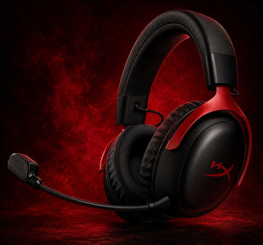 HyperX Cloud III S-Wireless Gaming Headset, Multiplatform, Bluetooth, Battery Life up to 120 Hours, 2.4GHz, 53mm Tilt Driver, 10mm Detachable Microphone-Black/Red