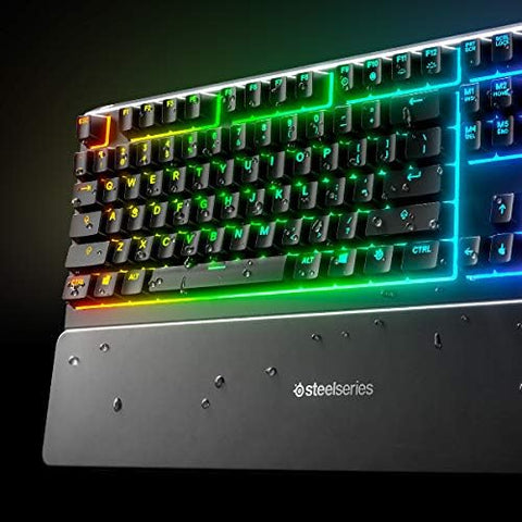 SteelSeries Apex 3 - RGB Gaming Keyboard - 10-Zone RGB Illumination - Premium Magnetic Wrist Rest - English Qwerty Layout PC, Standard, Black