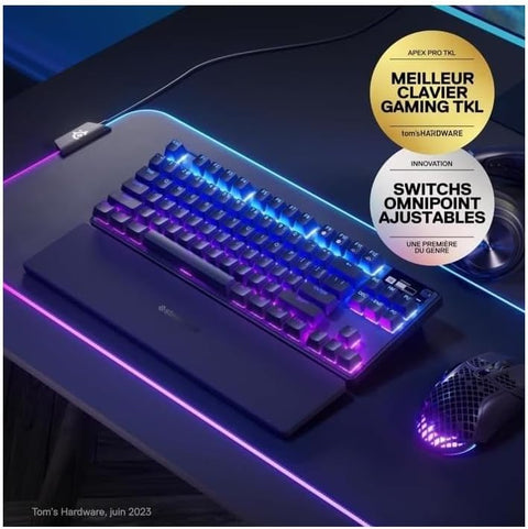 SteelSeries Apex Pro TKL Wireless HyperMagnetic Gaming Keyboard - E-Sports TKL Form Factor - Customizable Response - PBT Keycaps - Bluetooth - 2.4GHz - USB-C - French Keyboard (AZERTY)