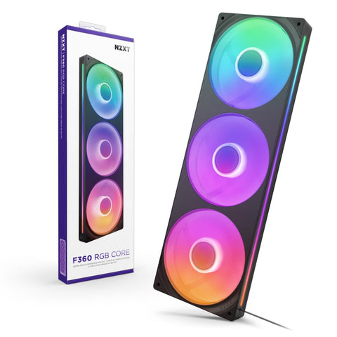NZXT F360 RGB Core - 360mm Single Frame Fan Unit with 3 x 120mm RGB Fans - Speed and Lighting Control - High Static Pressure and Airflow - 8 aRGB LEDs per - Black