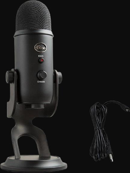 Logitech Blue Yeti USB Microphone for PC, Mac, Gaming, Recording, Streaming, Podcasting, Studio and Computer Condenser Mic with Blue VO!CE effects, 4 Pickup Patterns, Plug and Play – Black