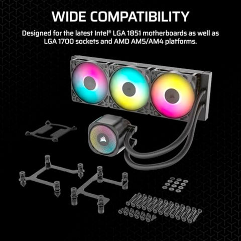 Corsair Nautilus 360 RS ARGB Liquid CPU Cooler, 360mm AIO, Low-Noise, Direct Motherboard Connection, Daisy-Chain, Intel LGA 1851/1700, AMD Am5/am4, 3x Rs120 Fans Included, Black
