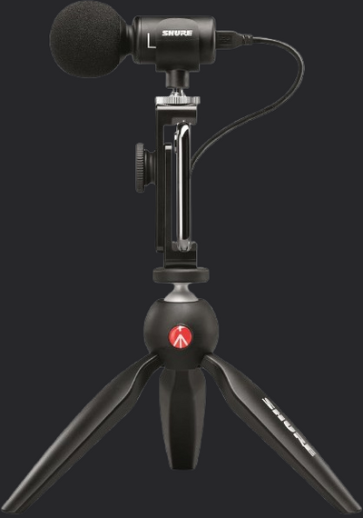 Shure MV88+ Video Kit - Digital Stereo Condenser Microphone for Apple and Android, with Manfrotto PIXI Tripod, Phone Clamp, Mount, iOS and USB-C Cables for Next-Level Compatibility and Connectivity
