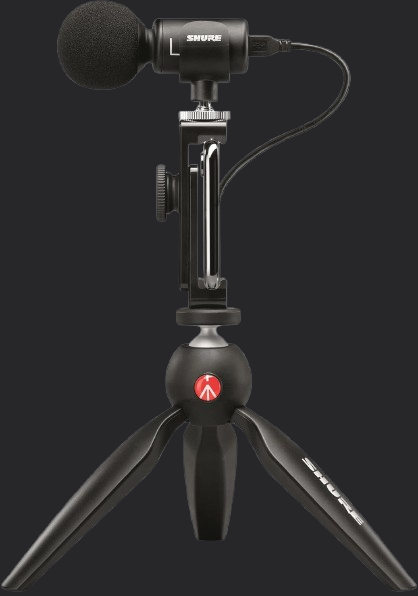 Shure MV88+ Video Kit - Digital Stereo Condenser Microphone for Apple and Android, with Manfrotto PIXI Tripod, Phone Clamp, Mount, iOS and USB-C Cables for Next-Level Compatibility and Connectivity