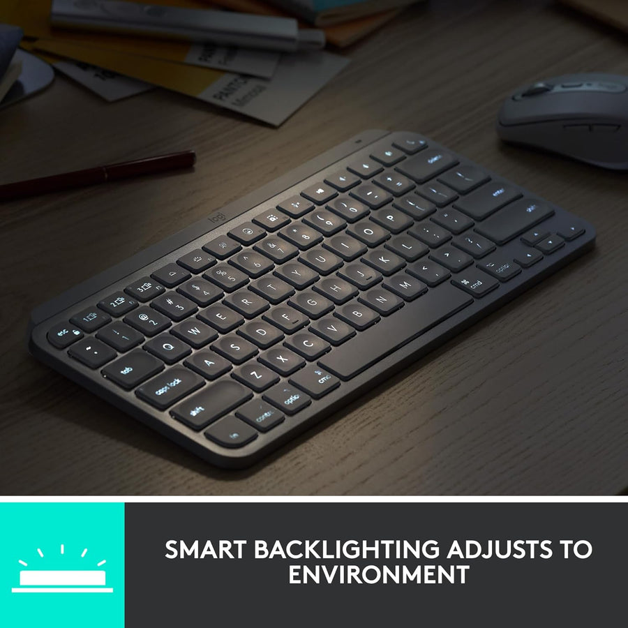 Logitech MX Keys Mini Minimalist Wireless Illuminated Keyboard, Compact, Bluetooth, Backlit, USB-C, Compatible with Apple macOS, iOS, Windows, Linux, Android, Metal Build, QWERTY UK Layout - Graphite