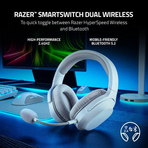 Razer Barracuda X Wireless Multi-Platform Gaming and Mobile Headset, SmartSwitch Dual Wireless, Ergonomic Design, TriForce 40mm, Cardioid Mic, On-Headset Controls, 50h Battery USB-C, Mercury White