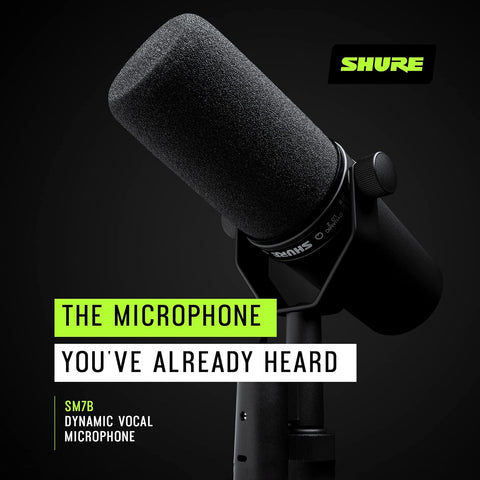 Shure SM7B Vocal Dynamic Microphone Broadcast, Podcast & Recording, XLR Studio Mic Music & Speech, Wide-Range Frequency, Warm & Smooth Sound, Rugged Construction, Detachable Windscreen - Black