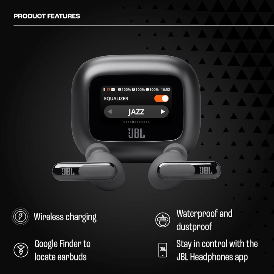 JBL Live Beam 3, Wireless Earbud Headphones with Bluetooth, 48h Battery Life, True Adaptive Noise Cancelling and High-Resolution Signature Sound, IP55 Waterproof, Closed-Back Stick Design, Black