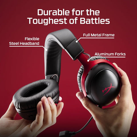 HyperX Cloud III S-Wireless Gaming Headset, Multiplatform, Bluetooth, Battery Life up to 120 Hours, 2.4GHz, 53mm Tilt Driver, 10mm Detachable Microphone-Black/Red