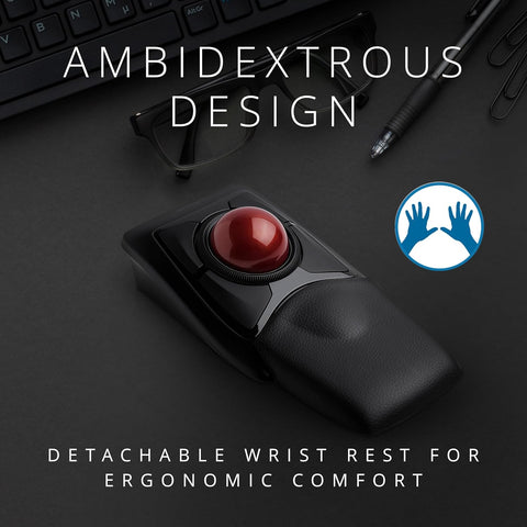 Kensington Expert-Wireless Ergonomic TrackBall Mouse for PC, Mac and Windows with Ambidextrous Design, Optical Tracking, Scroll Ring & 55 mm Ball–Red (K72359WW)