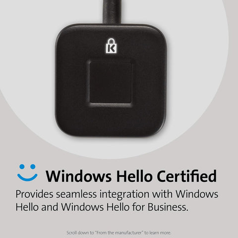 Kensington VeriMark Desktop Fingerprint Key, Unique Fingerprint Identity Reader/Authenticator, Recognition Technology for Your PC, Black - K62330WW