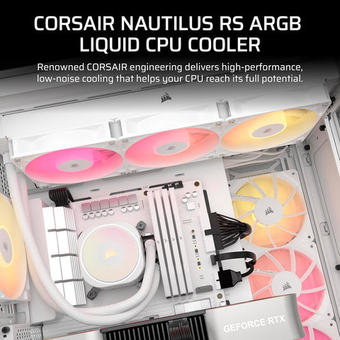Corsair Nautilus 360 RS ARGB Liquid CPU Cooler, 360mm AIO, Low-Noise, Direct Motherboard Connection, Daisy-Chain, Intel LGA 1851/1700, AMD Am5/am4, 3x Rs120 ARGB Fans, White