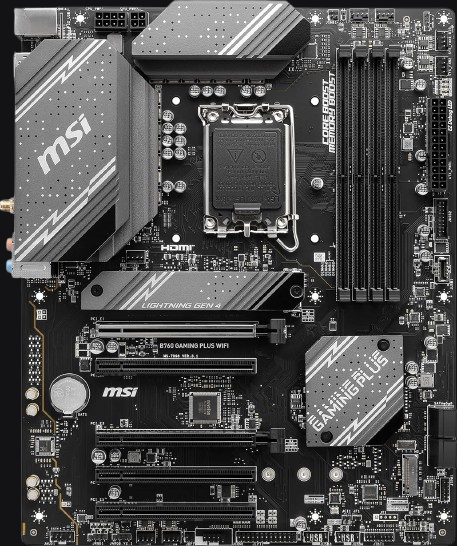 MSI B760 Gaming Plus WiFi Gaming Motherboard (Supports 12th/13th/14th Gen Intel Processors, LGA 1700, DDR5, PCIe 4.0, M.2, 2.5Gbps LAN, USB 3.2 Gen2, HDMI/DP, Wi-Fi 6E, Bluetooth 5.3, ATX)