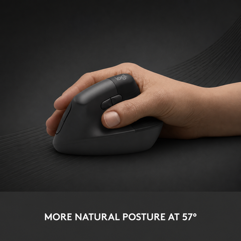Logitech Lift Vertical Ergonomic Mouse, Wireless, Bluetooth or Logi Bolt USB receiver, Quiet clicks, 4 buttons, compatible with Windows/macOS/iPadOS, Laptop, PC - Graphite