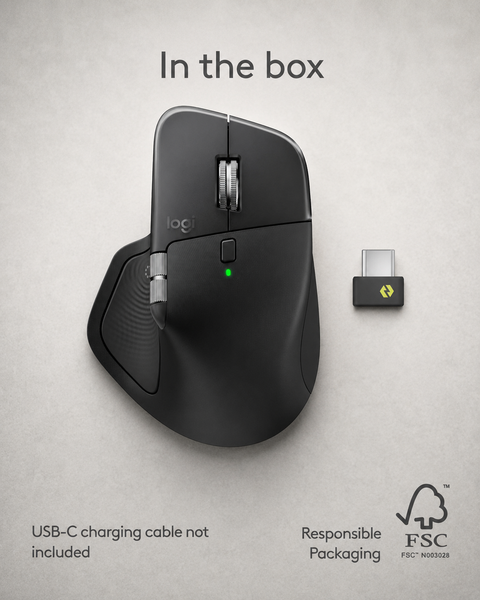 Logitech MX Master 4, Ergonomic Wireless Mouse with Advanced Performance Haptic Feedback, Ultra-Fast Scrolling, USB-C Charging, Bluetooth, Windows, MacOS - Black