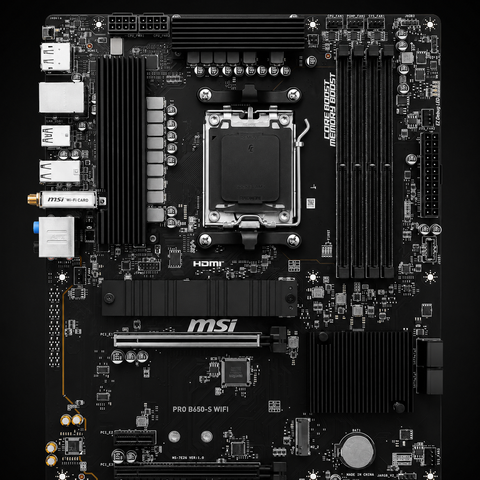 MSI PRO B650-S WiFi ProSeries Motherboard (AMD Ryzen 9000/8000/7000 Series Processors, AM5, DDR5, PCIe 4.0, M.2 Slots, SATA 6Gb/s, USB 3.2 Gen 2, HDMI/DP, Wi-Fi 6E, Bluetooth 5.3, 2.5Gbps LAN, ATX)