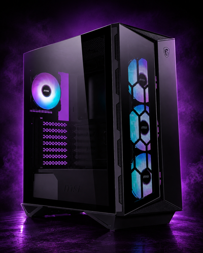 MSI MPG GUNGNIR 110R Mid-Tower PC Case - Tempered Glass, ATX, M-ATX & Mini-ITX Capacity, 4 x 120mm ARGB fans with Hub Controller, Magnetic Dust Filter, USB 3.2 Gen 2x2 Type-C, Gen 1 Type-A Ports