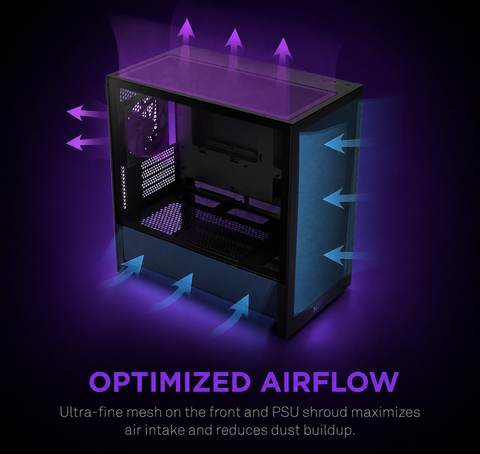 NZXT H7 Flow, Mid-Tower ATX Airflow Case, Supports 3 x 120mm Fans in Bottom for Direct GPU Cooling, Includes Front, 420mm Radiator Support, Cable Management, Black