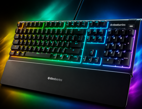 SteelSeries Apex 3 - RGB Gaming Keyboard - 10-Zone RGB Illumination - Premium Magnetic Wrist Rest - English Qwerty Layout PC, Standard, Black