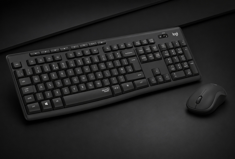 Logitech MK295 Silent Wireless Mouse and Keyboard Combo, SilentTouch Technology, Full Numpad, Advanced Optical Tracking, Lag-Free, 90% Less Noise, QWERTY UK English Layout, Black