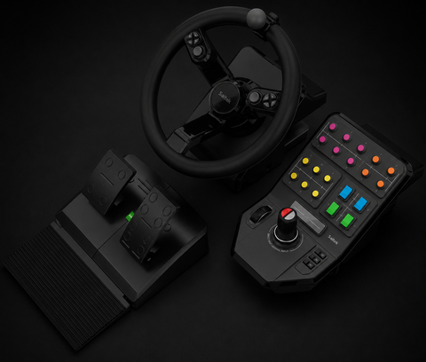Logitech G Saitek Farm Sim Controller, Heavy Equipment Bundle for Farming Simulator, Gaming Steering Wheel and Pedals with Control Panel, 900° Wheel, 38+ Assignable Buttons, USB, PC/Mac - Black